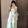 Mint Mambo Seaside Vacation Style Wear Neck Dress Women's Summer French Sweet Wind Loose Sleeveless Long Dress