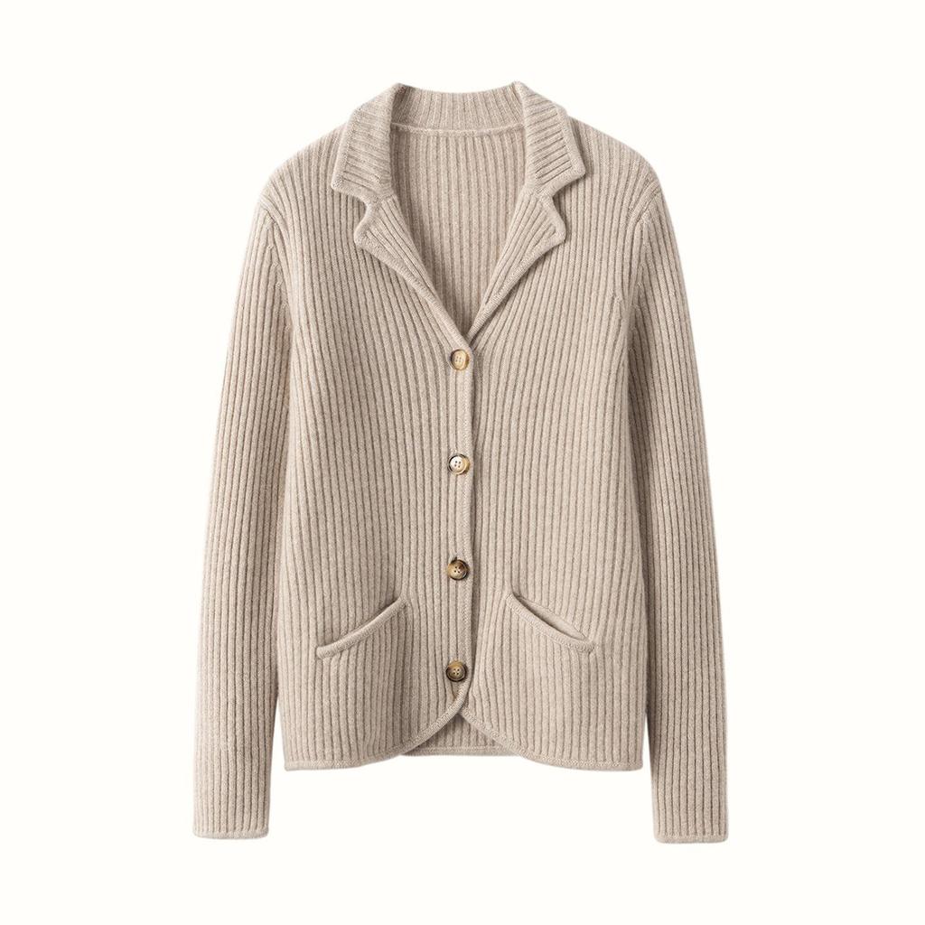 Women's Cashmere Lapel Cardigan - Soft, Versatile, Buttoned, Long Sleeve Jacket for Autumn/Winter