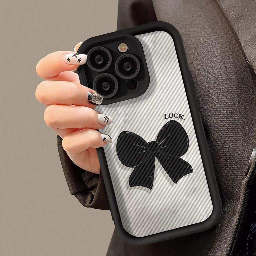Black Bow iPhone17Promax Mobile Phone Case Ladder Is Suitable for Apple 16promax All-inclusive Tianyan 15 Sets.