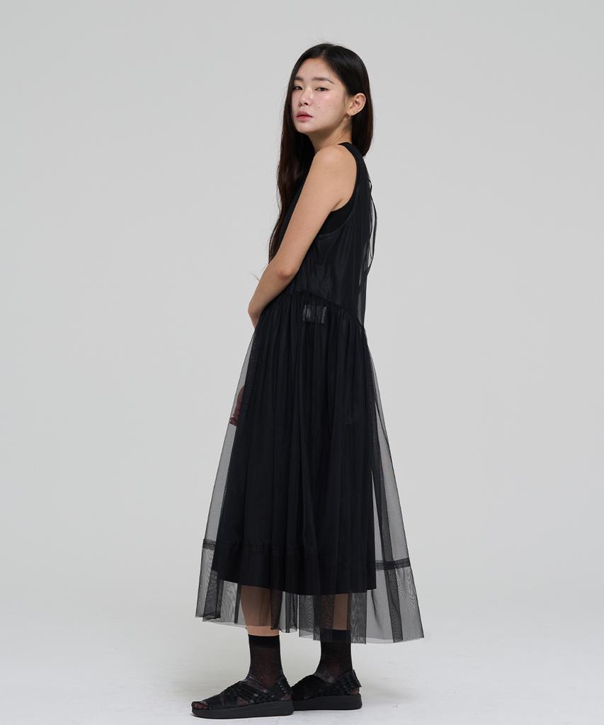 Reve Hearted Layered See-Through Dress - Black