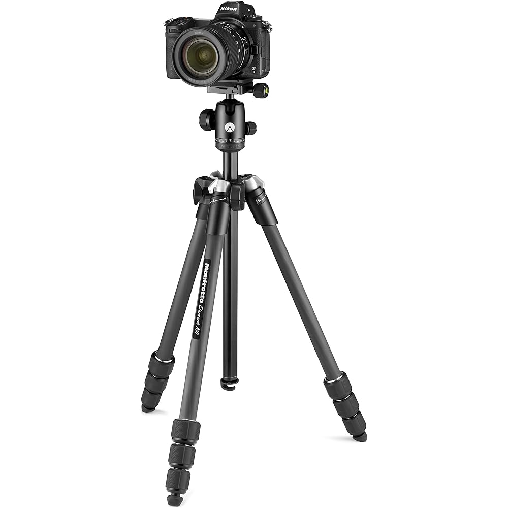 Manfrotto Element MII Carbon Fiber 4-Section MBT Kit with Remote Control, Carrying Bag, Smartphone Adapter, UNI/PdR 105:2021 Load Capacity 8 kg, Ball