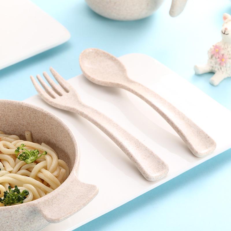 

Детский набор вилки и ложки из пшеничного волокна Aiside - Креативный подарочный набор из двух предметов Fork + Spoon (Green)