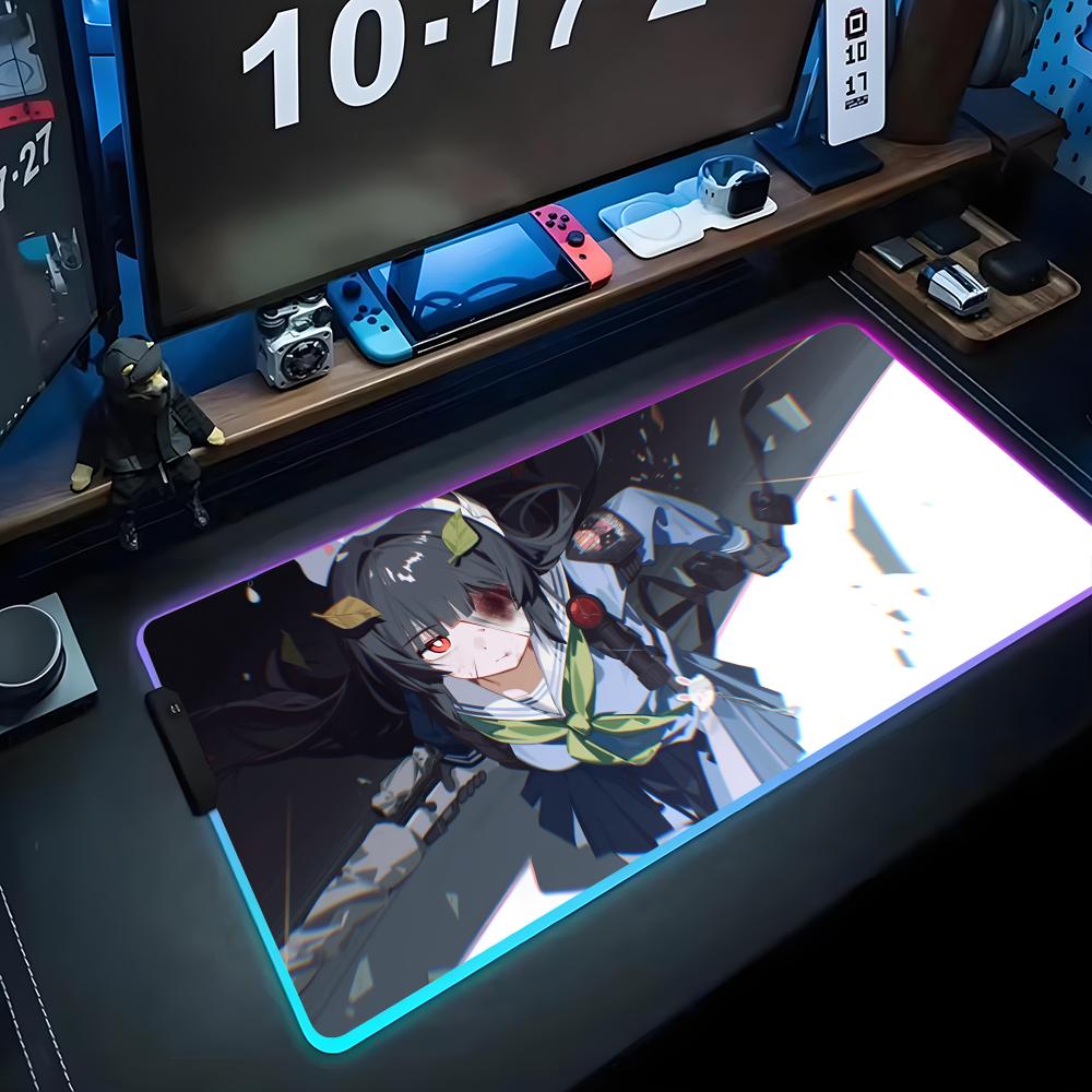 miyu blue archive Mouse Pad RGB Gaming Mousepad Big LED Pad PC Desk Mat Luminous Mouse Pad Large Keyboard Mats Table Rug With