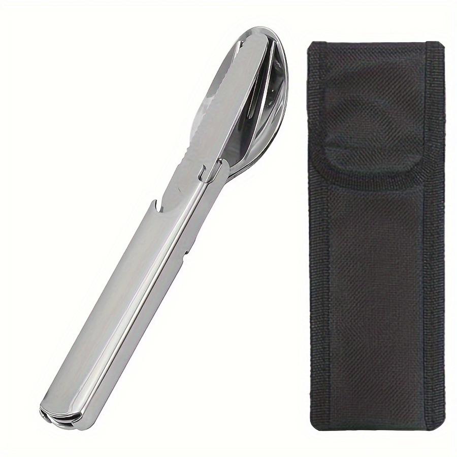 4-in-1 Outdoor Camping Stainless Steel Cutlery Set: Knife, Fork, Spoon with Portable Storage