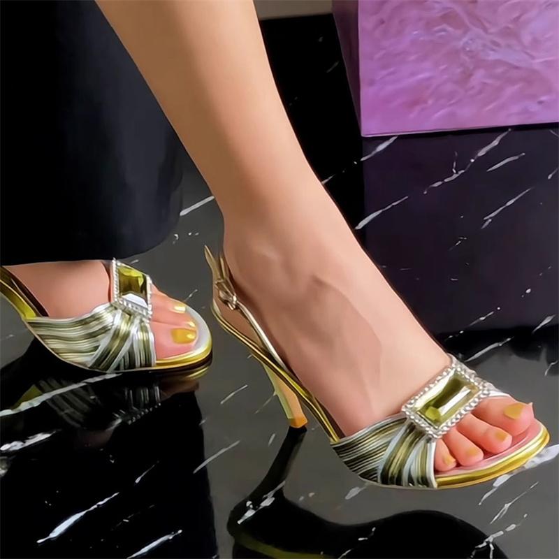 IPPEUM High Heels For Women Sandals Shoes 2025 New Thin Heels Green Vintage Pumps