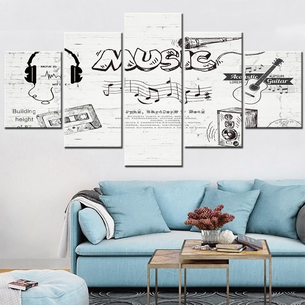 Music Painting for Interior Guitar Microphone Speaker Posters on the Wall Canvas Art , Home Decoration Accessory, 5 PCs
