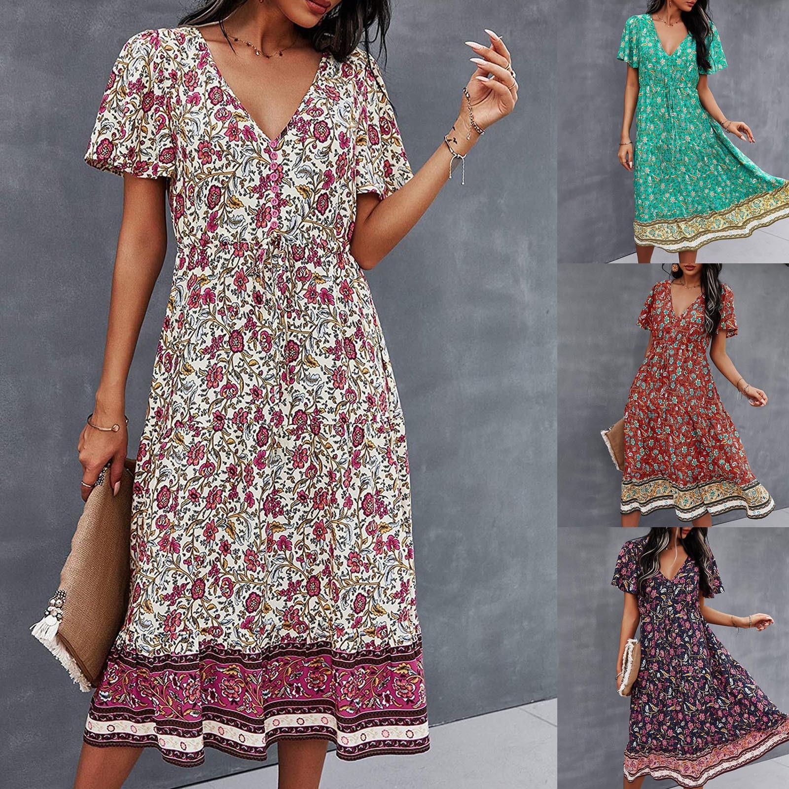 

Модное женское повседневное свободное платье с v-образным вырезом и поясом с принтом и длинными рукавами