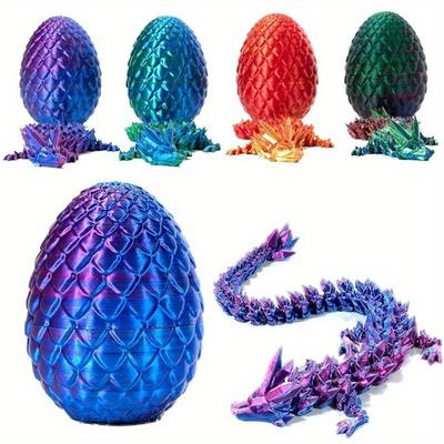 1 szt. Drukowane w 3D jaja smoka ze smokiem w środku Fidget Toys dla dorosłych, Drukowany w 3D ruchomy smok, Ruchome elastyczne kryształowe zabawki smoka