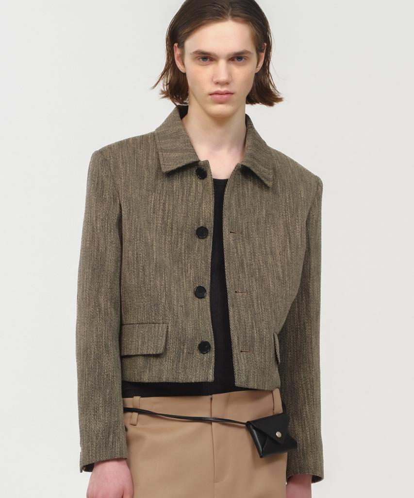 Moonsun Unisex, Tweed Crop Jacket / Beige Mix