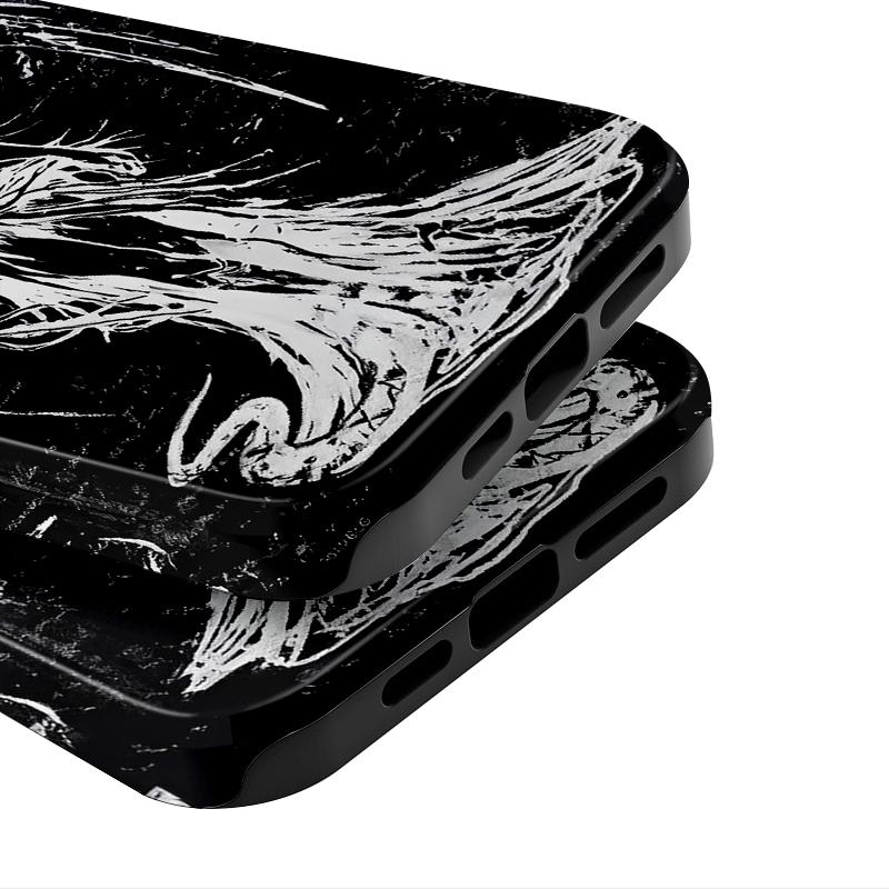 Lesklý kryt na telefon s sublimační úpravou Pevný plast + měkká skořepina TPU Černý s andělským vzorem Plně ochranný zadní kryt pro iPhone Samsung