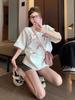 Plus Size Korean Cotton Bow Print Short Sleeve T-shirt for Women - Sweet, Loose, Versatile Slimming Summer Top