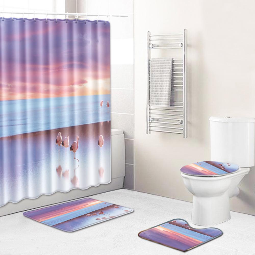 Flamingo Rohožka Koupelnová Protiskluzová Podložka na Podlahu Kombinace Sprchového Závěsu Koberec Evropský a Americký Styl Exploze Žena