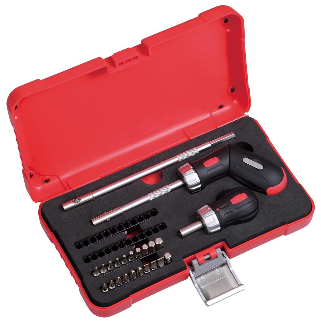TONE Ratchet Screwdriver Set Bit Insertion 25 Pieces RDS20, & 6.35mm (1/4"), Red,
