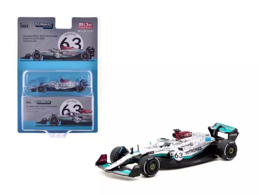 

Tarmac Works Mercedes AMG F1 W13 E Russell Гран-при Бельгии 2022 Tarmac x IXO MiJo Limited Mini Car 1/64 #63 G. [Элемент]