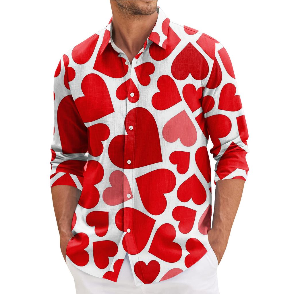 Men's Spring Casual Loose Printed Long Sleeved Shirt Men's Shirt