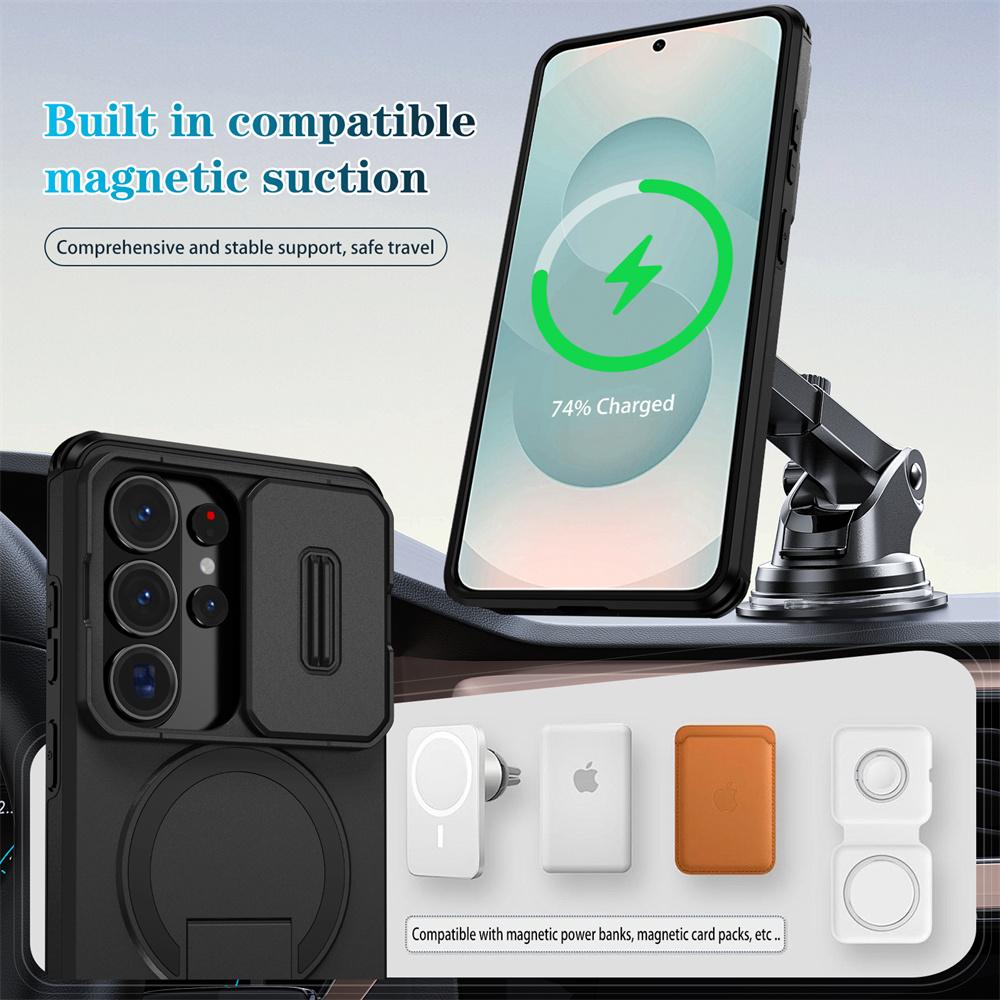Slide Camera Fold Stand For Magsafe Case For Samsung S26 S25 S24 FE S23 Ultra Plus A56 A36 A26 A16 A57 A37 A17 A55 A35 A25 Cover