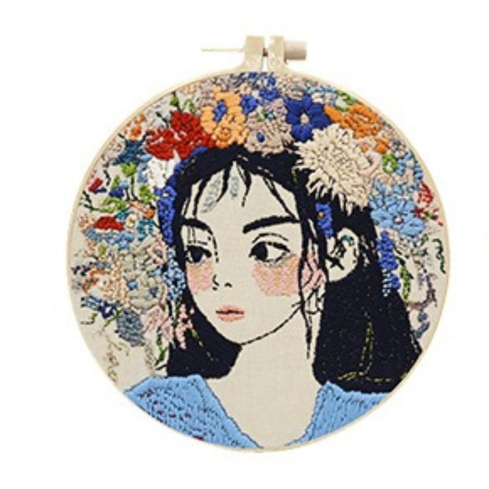 1set Simple Linen Oil Painting Girl Series Cross Stitch Embroidery Material Kit - Easy Tutorial for Beginners, Tools and Fabric Craft Material Kit