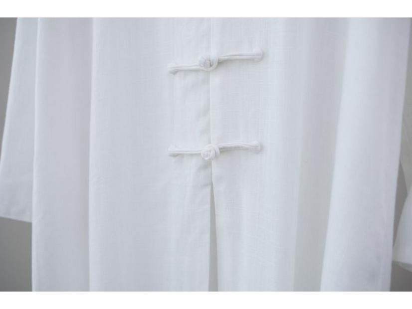 Men's Ethnic Long Sleeve Cotton Linen Robe with Stand Collar and Frog Buttons