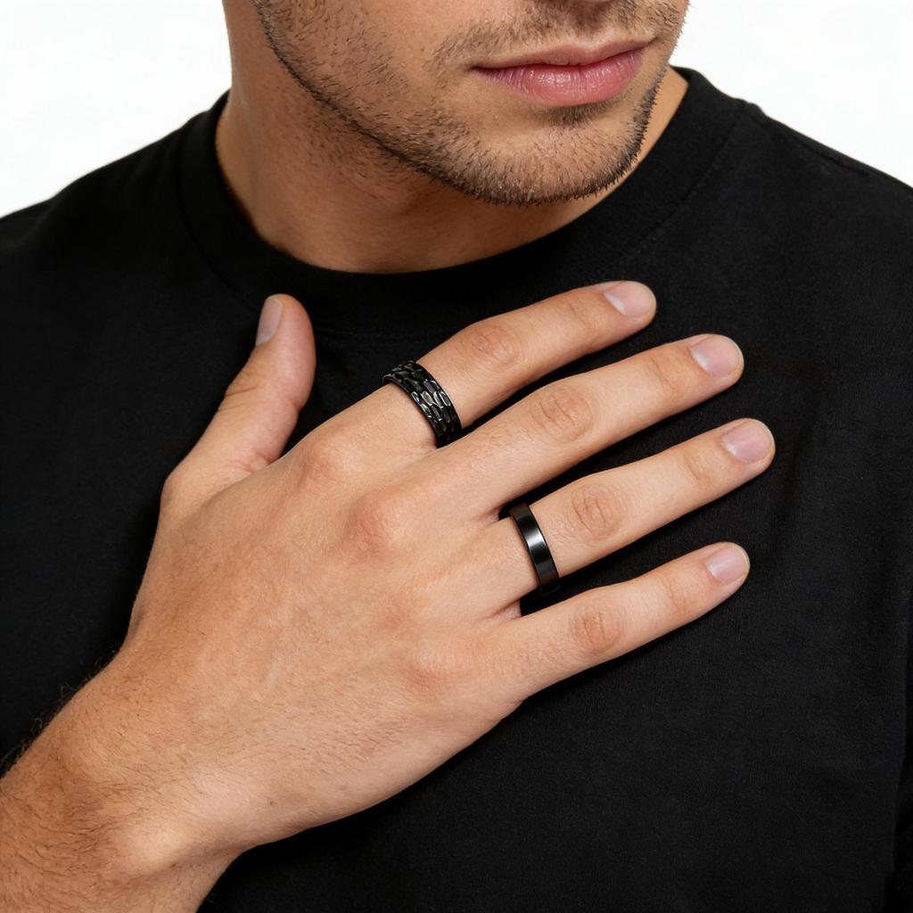 Unisex Stainless Steel Plated Rings Set: European & American Fashion Styles, Men's