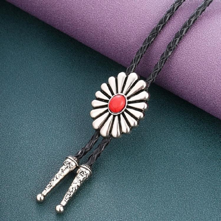 Mens American Bolo Tie Vintage Western Metal Wolf Head Stone Cowboy Necklace