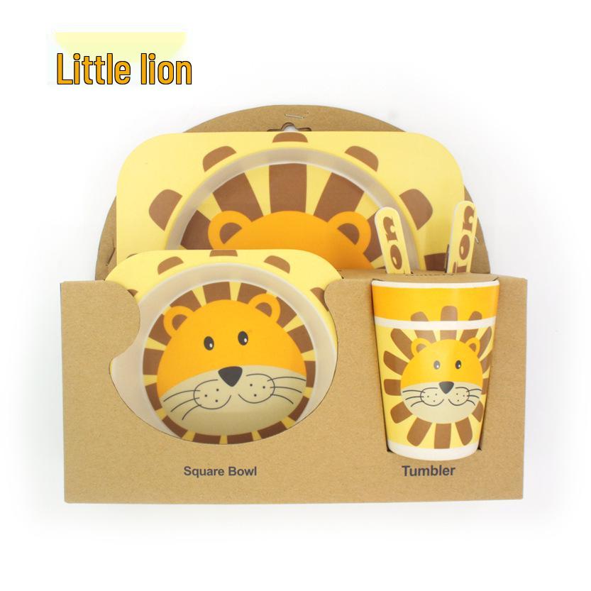 Kreativní dětská jídelní sada z bambusového vlákna - Pěti dílný kreslený design pro děti.