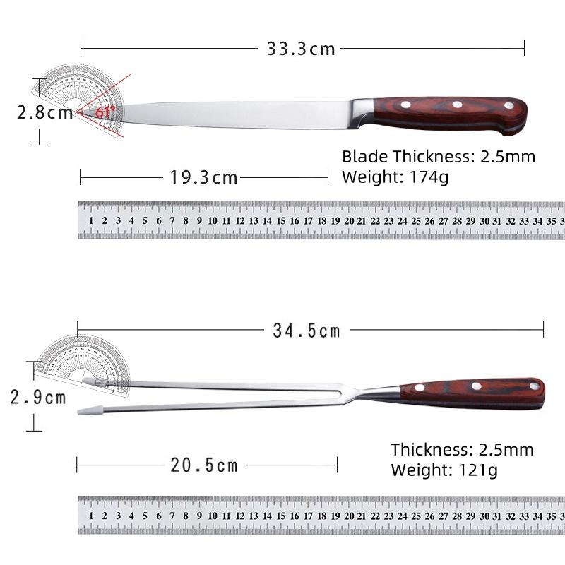 3Cr13 Edelstahl Grillmesser und Gabel mit Farbgriff Set Küchengeschirr Outdoor Braten Fleisch Kochutensilien