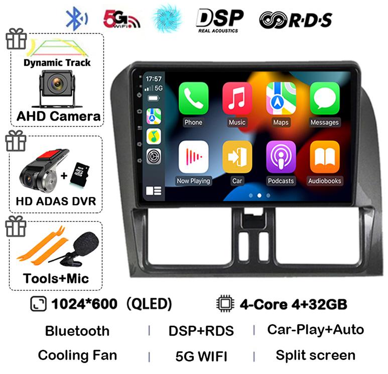 Android 14 Carplay Auto For Volvo XC60 2009-2017 Car Radio Multimedia GPS Navigation Video Player Autoradio Stereo Head Unit DSP