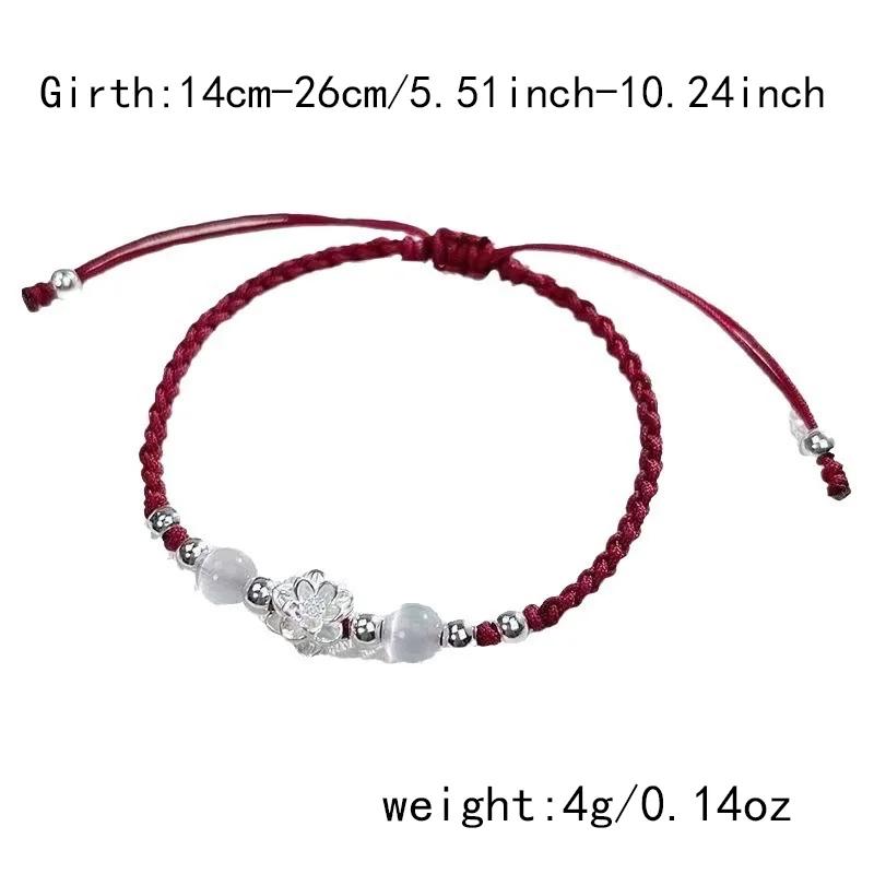 Vintage Handmade Chinese Style Braid Bracelet for Women Fashion Lotus Flower Beaded Bracelet Jewelry Adjustable Gifts