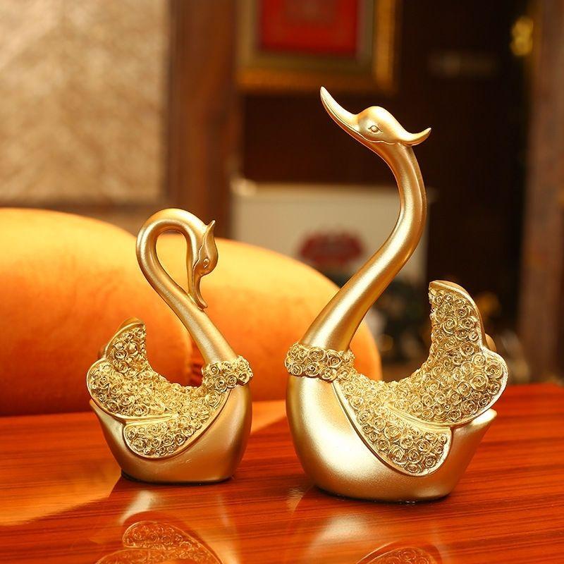 Modern Diamond Rose Couple Swan Resin Decorations Home Bookshelf Cabinet Sculpture Crafts Study Office Desk Figurines Ornaments
