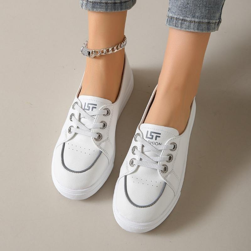 

Модные кроссовки на низкой платформе, женская обувь, женские кроссовки из искусственной кожи для ходьбы, мокасины, белые плоские туфли без застежек, вулканизированные повседневные туфли 35 белый