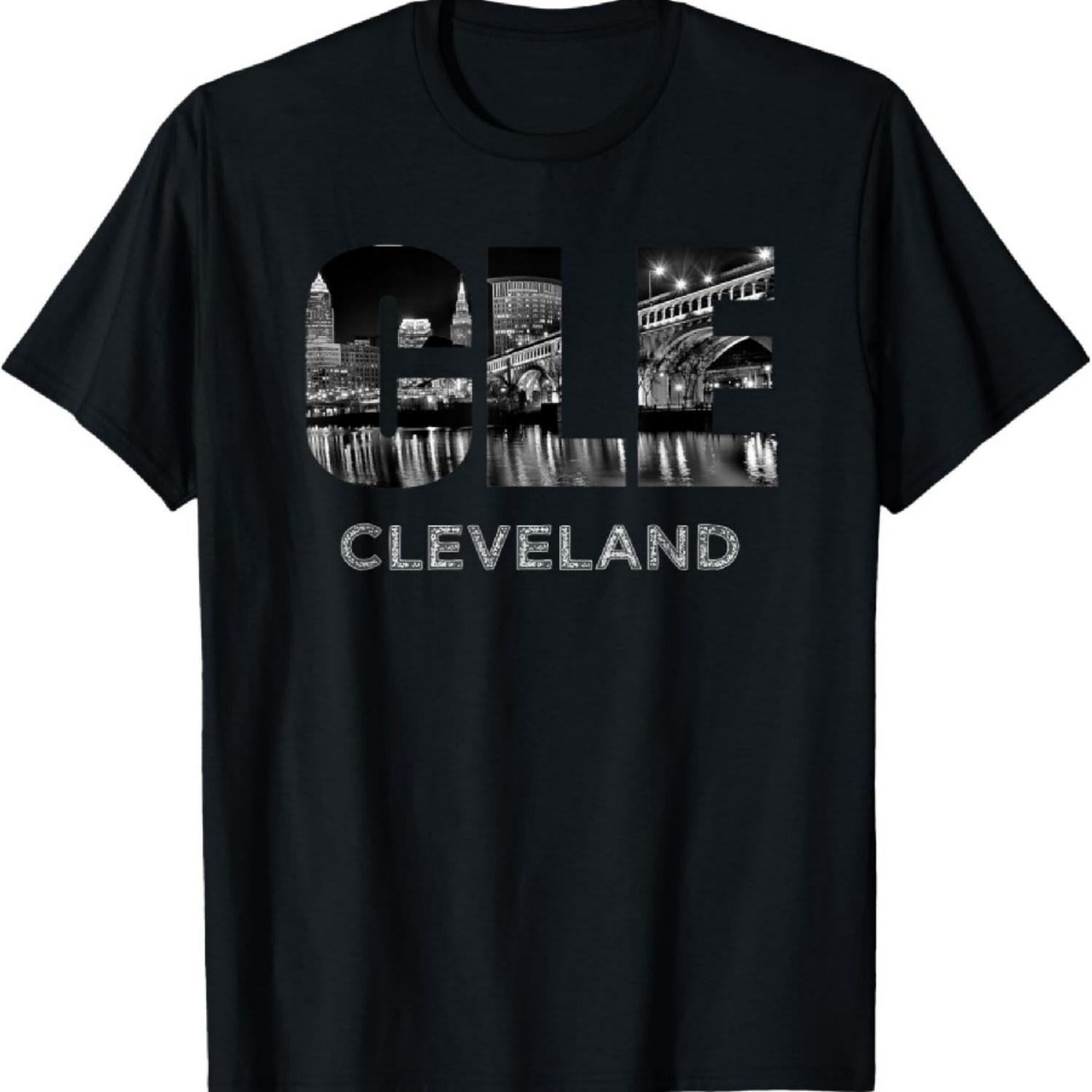 

CLE The Land Night Downtown Cleveland Skyline Art Ohio Gifts T-Shirt S