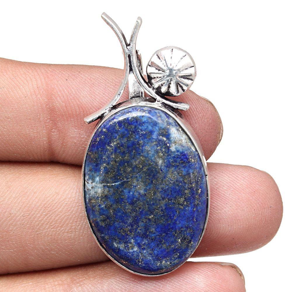 Necklace Lapis Lazuli Gemstone Handmade Silver Jewelry 1.75"
