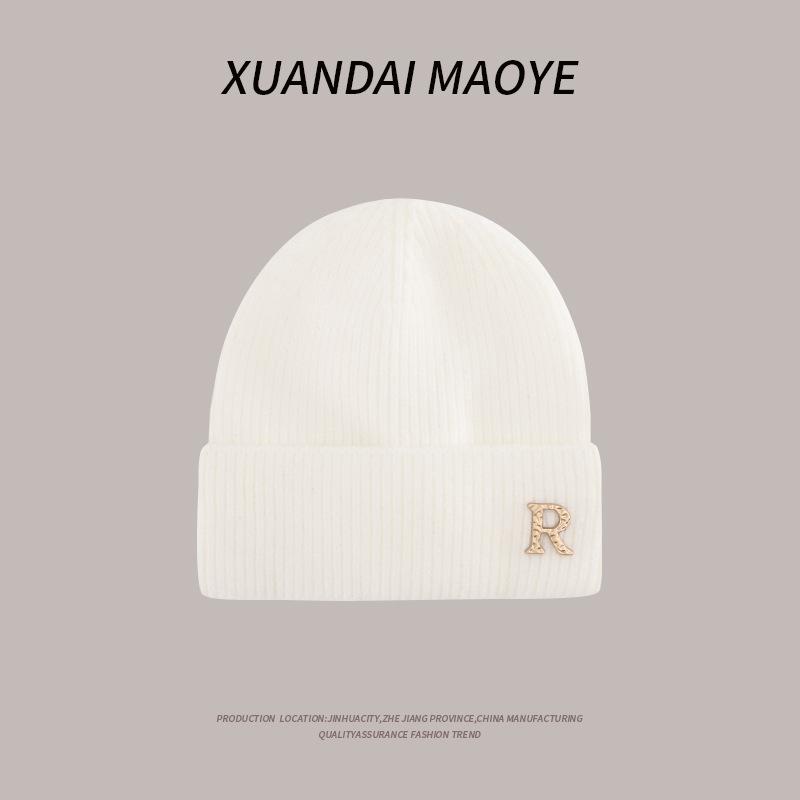 New Wool Hat Men's and Women's Autumn and Winter Knitted Hat Hat Showing Face Small Knitted Hat Cold Hat Embroidery Letters