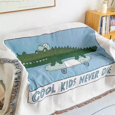 Cartoon Crocodile Sofa Throw Blanket Casual Woven Nap Blankets Portable Picnic Blanket Outdoor Camping Mat Wall Hanging Tapestry