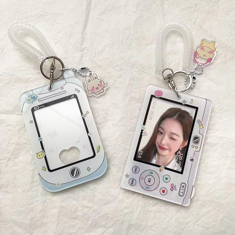 3 Inch Acrylic Camera Shape Kpop Photocard Holder with Keychain Idol Photo Card Display Case Bag Pendant School Stationery