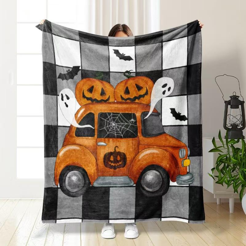 Halloween Cartoon Flannel Blanket - Soft Pumpkin Ghost Design for Kids