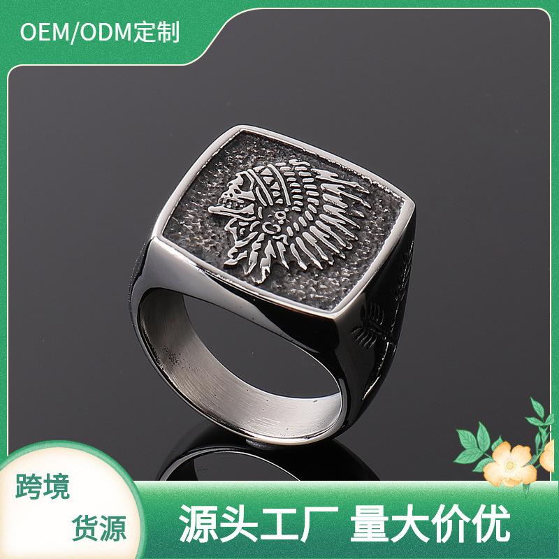 Jewelry Indian Totem Stainless Steel Ring, Personalized Retro Titanium Steel Men's Ring