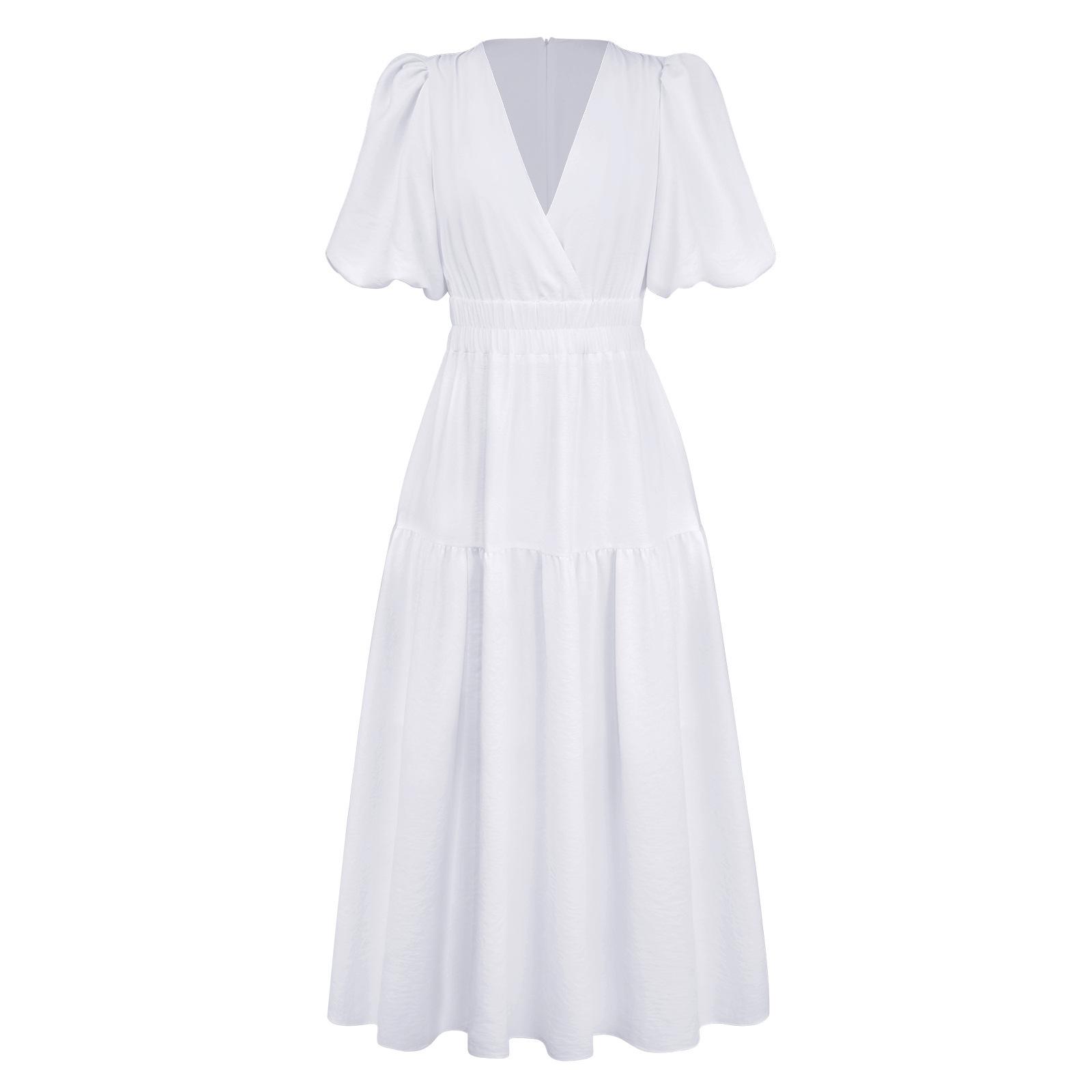 

Женское светло-голубое платье макси с V-образным вырезом, пышными рукавами и летящей юбкой, элегантное повседневное длинное платье с боковым разрезом S