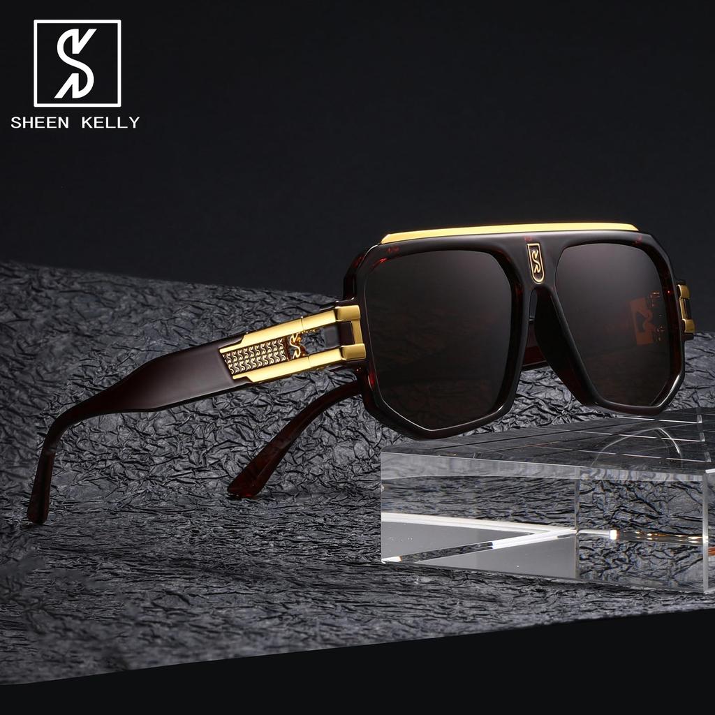 Square Sunglasses with Polarized Flat Top for Human Pilots Oversized Metal Frame Eyewear [SHEEN KELLY]