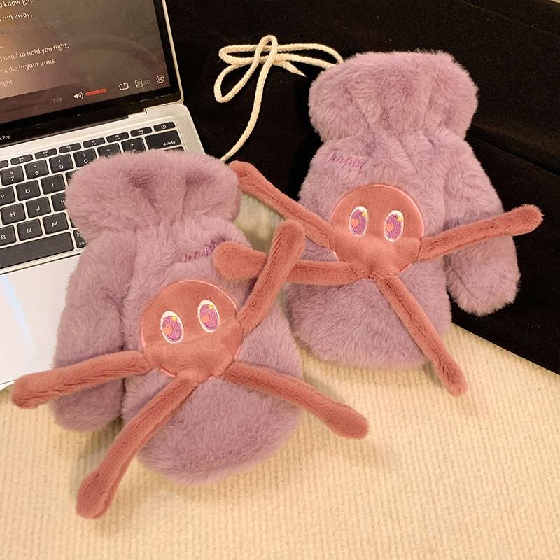 

Забавные маленькие желтые утиные плюшевые перчатки женские зимние милые плюшевые теплые для шеи для езды на холоде студенческие всеохватывающие с пальцами One size