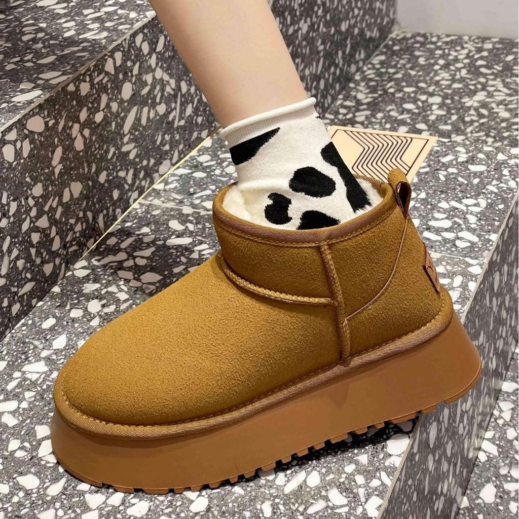 New heightening warm short tube thick-soled snow boots women's winter piled and thickened fur integrated thickened cotton shoes