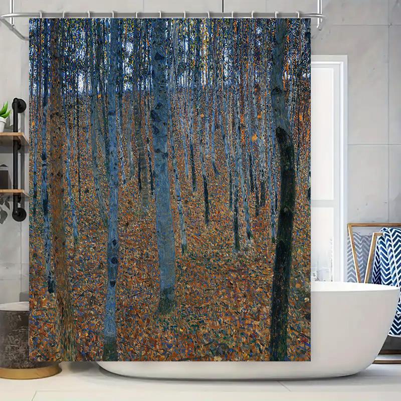 

Artistic Forest Shower Curtain Set Blue Orange Leaves Tree Trunks Design For Bathroom Decor Waterproof Fabric 72 X 84 Inches (18 W60H190(CM)-1 Pcs