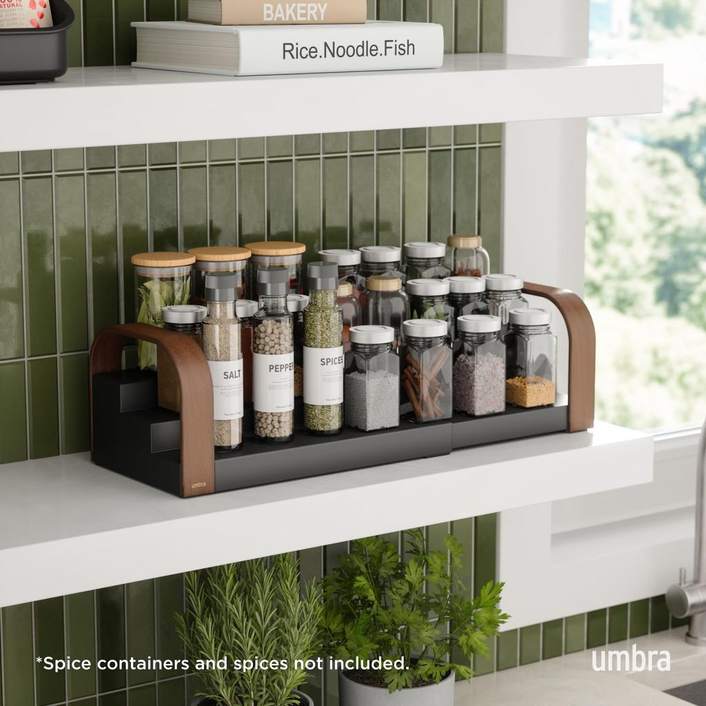 Official Umbra Bellwood 3-Tier Spice Rack, Black/Walnut, Kitchen Storage