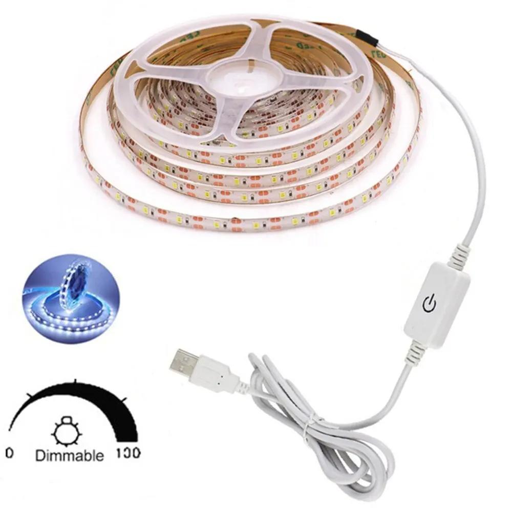 DC 5V LED Lights Strip 2835 Touch Switch Dimmer USB LED Tape Ribbon Flexible DIY Backlight Mirror Christmas Cabinet Room Decor