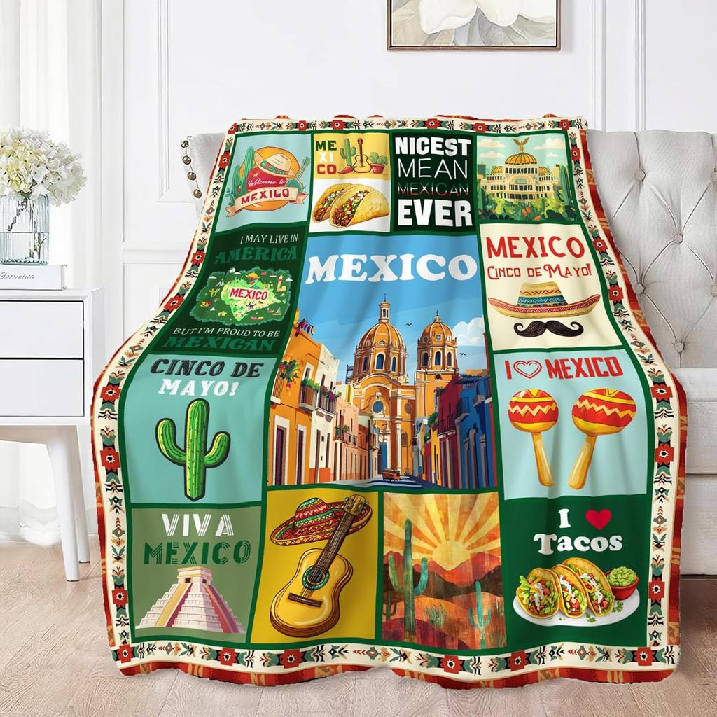 Mexico Blanket Ultra Soft Mexican Flannel Blanket Cozy Taco Blankets Gifts for Women Men Couch Sofa Bed 50" x 40"