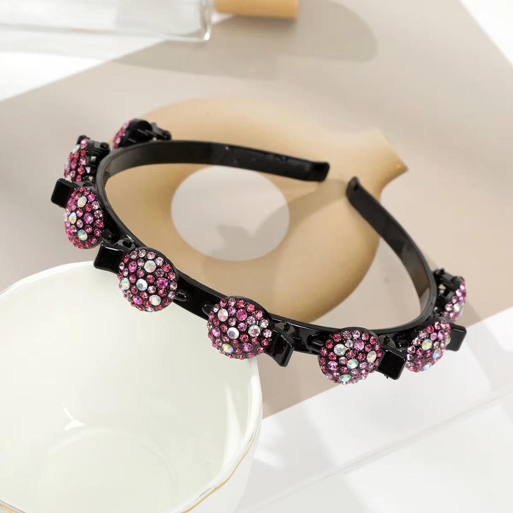Antislip Hair Bands with Clips Elegant Shiny Hair Hoop Rhinestone Bangs Fixed Headband  Banquet