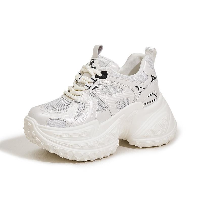 

Женские новые популярные кроссовки на скрытой платформе 2025 года, весенние универсальные сандалии из сетки с толстой подошвой и полыми вставками, повседневная спортивная обувь 39 белый