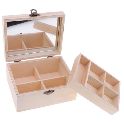 Wooden Jewelry Box Organizer Storage Case with Mirror Double Deck for Craft and Keepsake Gift Ideas