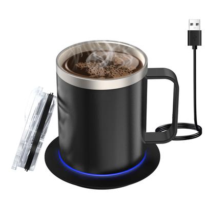 Samonagrzewający się kubek do kawy - 12oz USB Elektryczny podgrzewany kubek Podgrzewa 131-149℉ Inteligentny podgrzewający kubek podróżny Dwuwarstwowy kubek z podgrzewaczem klasy spożywczej