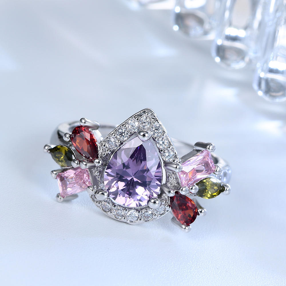 Buy Fashion Purple Rhinestones Angel Wing Oval Heart Silver Color Love